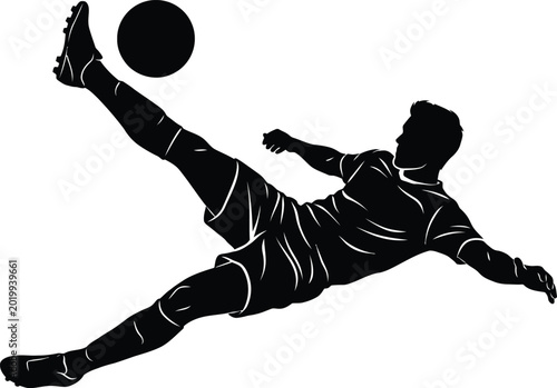 Bild auf Leinwand Black silhouette vector of a male soccer player performing a dynamic bicycle kic
