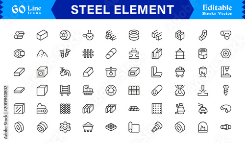 Bild auf Leinwand Steel Element Essentials – Professional Line Icon Set with Modern and Minimal St