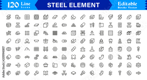 Quadro su tela Steel Element Essentials – Professional Line Icon Set with Modern and Minimal St