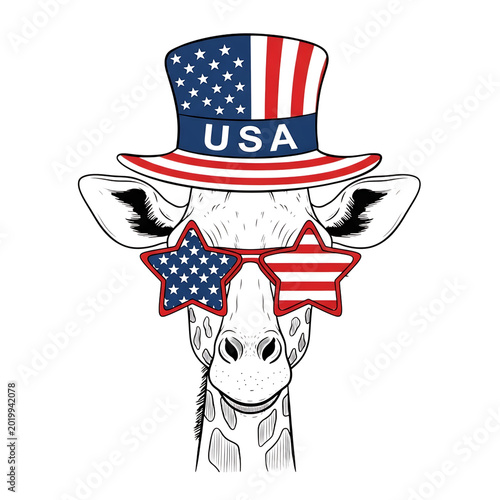 4th of july independence day giraffe illustration celebrating 250 years of american freedom isolated on transparent background