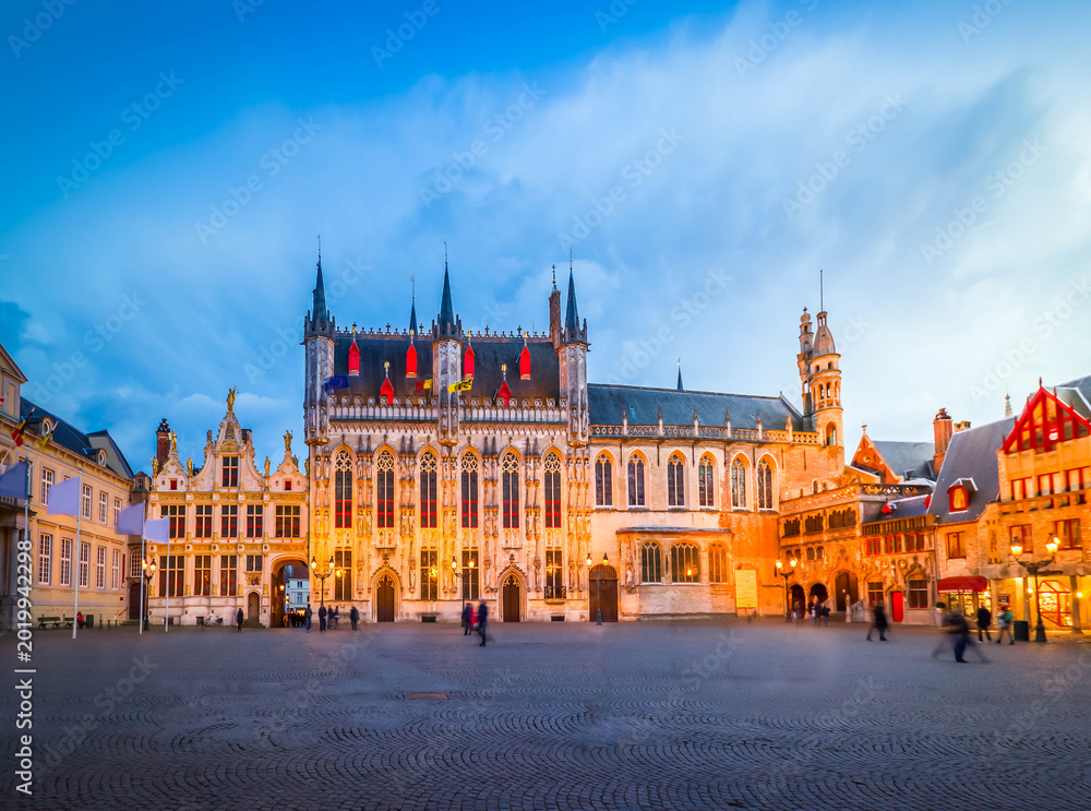 Obraz premium Famouse Burg square at night, Brugge, Belgium