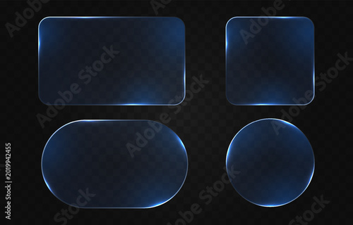 Slika na platnu Set of blue glass frames with glowing borders