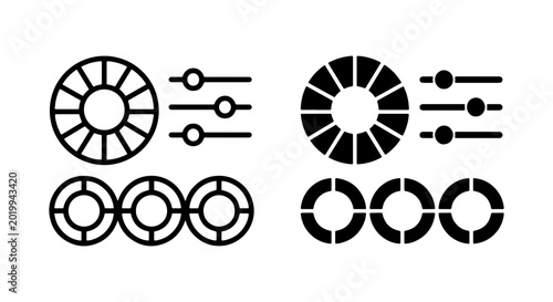 Foto Minimalist color wheel icons, black slider control symbols, vector graphic desig