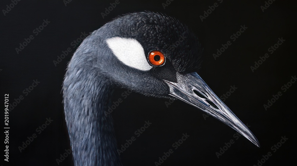 Obraz premium Crane portrait against black background