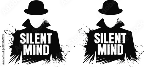 Canvastavla Mysterious silent mind character logo vector set featuring a person in a bowler hat and coat for book covers psychological thrillers noir films and creative identity branding designs