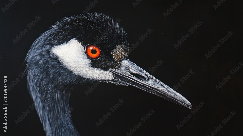 Obraz premium Crane profile against dark background. Close-up. Potential use Nature, wildlife photography
