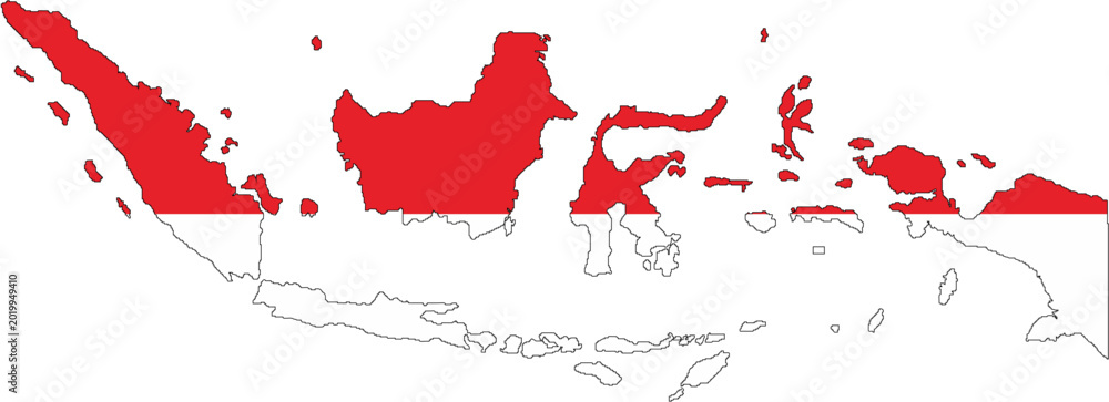 Εκτύπωση καμβά Indonesia map silhouette with red and white national flag colors isolated on white background
