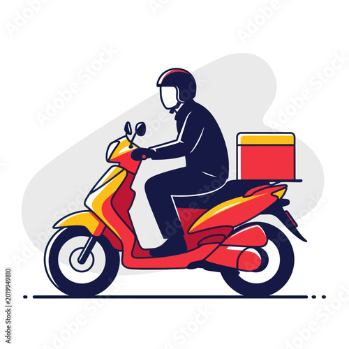 Photography Delivery person riding a scooter with a box on the back.
