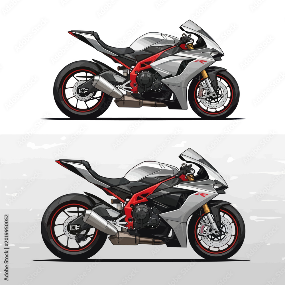 Fototapeta premium Modern Silver Sport Motorcycle with Red Accents Side View.