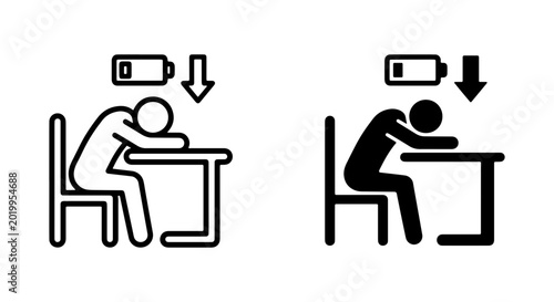 Canvas Print Exhausted Person Icon, Low Battery Symbol, Desk Fatigue, Burnout Concept, Vector