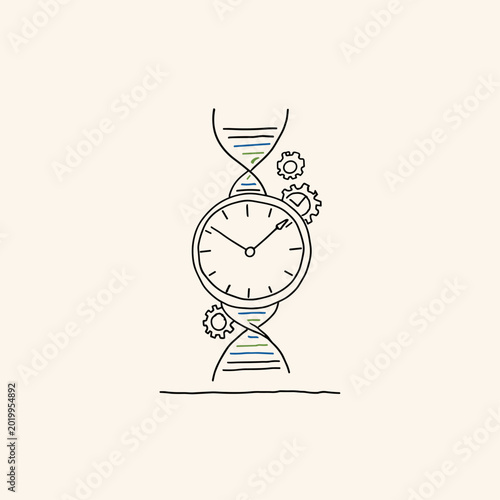 DNA Helix Transforming into a Gilded Epigenetic Aging Clock