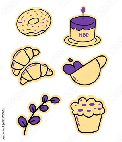 hand drawn vector illustration of a set of food icons beauty tea party