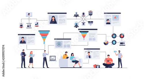 Team Collaboration and Data Flow Diagram in Modern Office