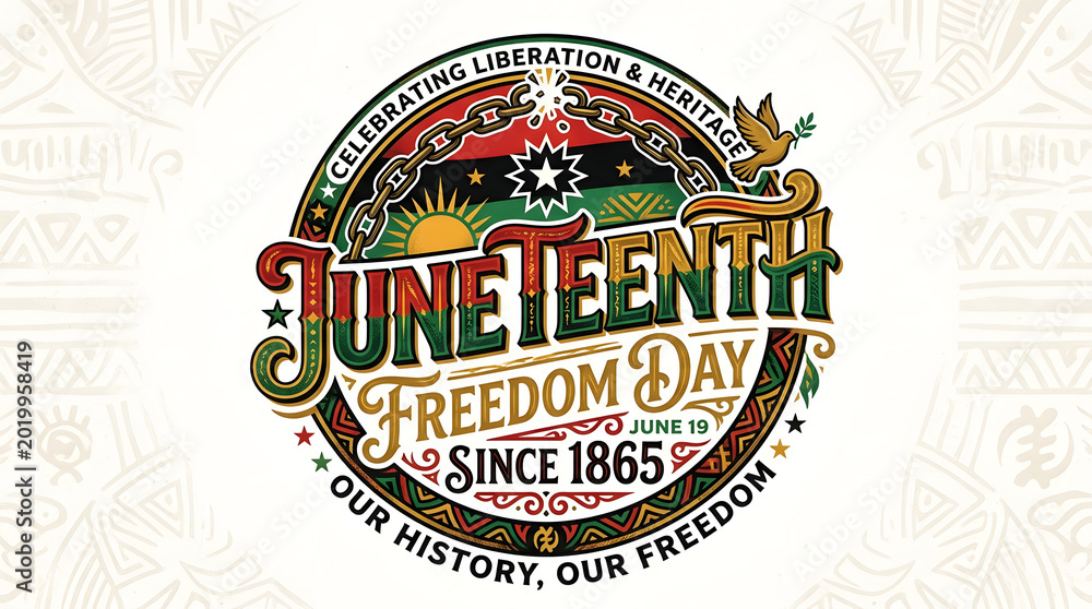 Fototapeta premium Juneteenth Freedom Day vintage badge celebrating liberation and heritage since 1865