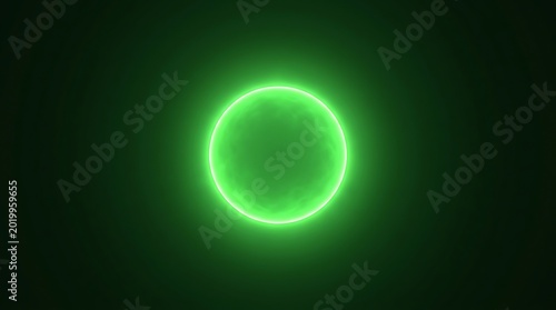 Bright glowing green neon circle light on transparent background