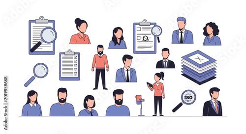 Team of Professionals with Documents and Checklists in Office Setting