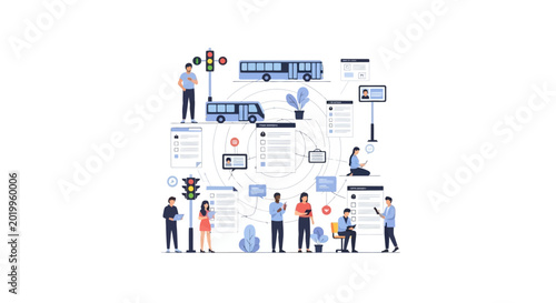 People and Transportation Network with Data Circuits and Screens