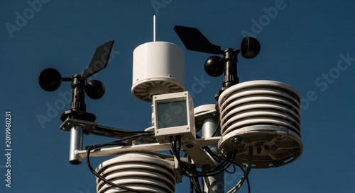 Weather Station Equipment Against Blue Sky