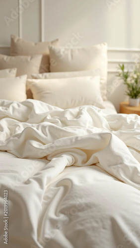 Soft Focus Cozy Bedroom Interior with Natural Light and Minimalist Decor