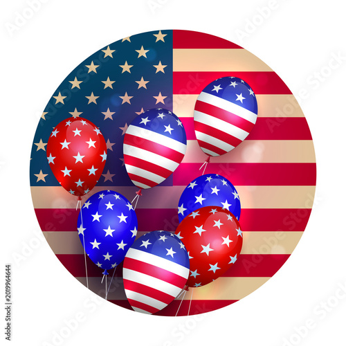 Independence Day. A round, isolated sign with a set of balloons.