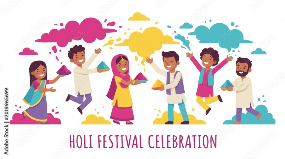 Fototapeta premium Happy People Celebrating Holi Festival of Colors Illustration