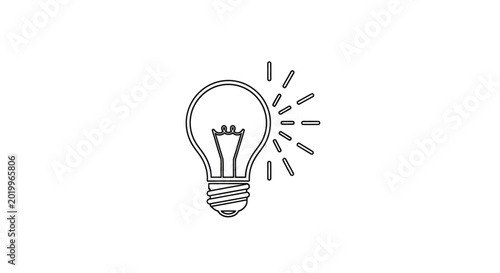 Lit lightbulb icon, creative concept, white background.