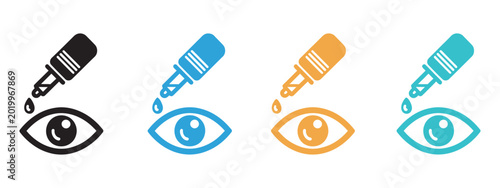 Bild auf Leinwand Eye drop, eye health treatment symbol, medicinal drops for wellness, ophthalmology care bottle vector illustration, logo template design