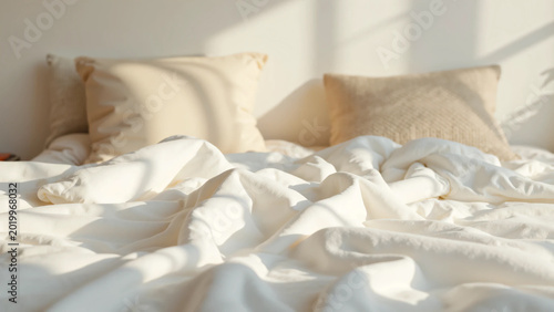 Soft Focus Cozy Bedroom Interior with Natural Light and Minimalist Decor