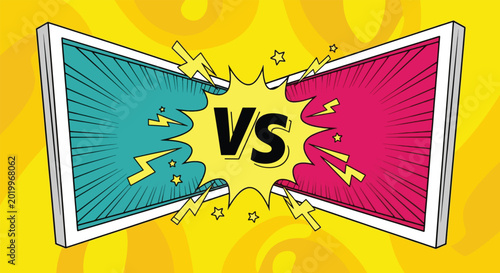 Photos Versus Battle Screen Comic Style Background.