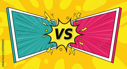 Fotografie Versus Battle Screen with Comic Style Design.