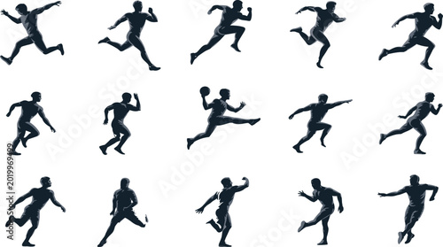 Foto Athletic running silhouettes — dynamic human poses in motion, sprinting, jogging