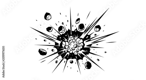 Konstfotografi Dynamic comic book style explosion with radiating lines and debris