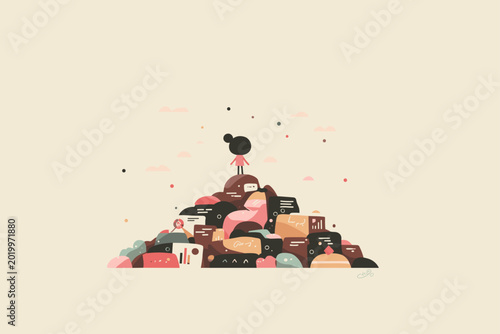Billede på lærred Person on Mountain of Data Points Observing Narrative Thread Horizon