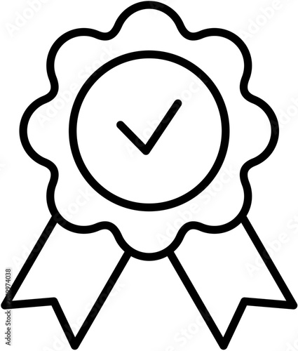 Premium Quality Certification Badge Line Icon with Check Mark Symbol