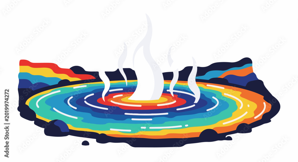 Fototapeta premium Colorful geothermal pool erupting with steam and surrounded by vibrant hills