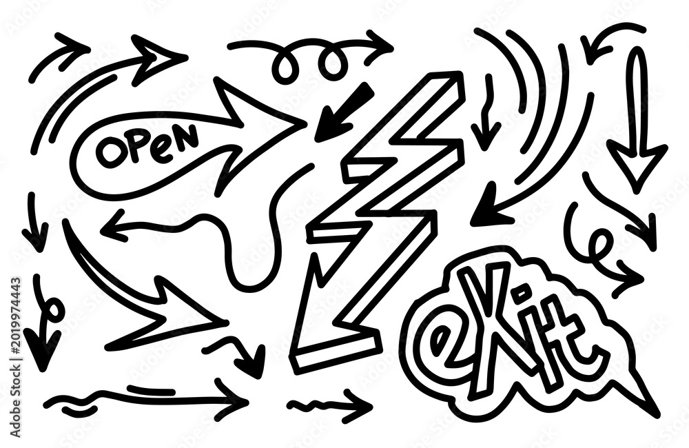 Fototapeta premium Hand drawn Arrows icons Set. arrow icon with various directions.