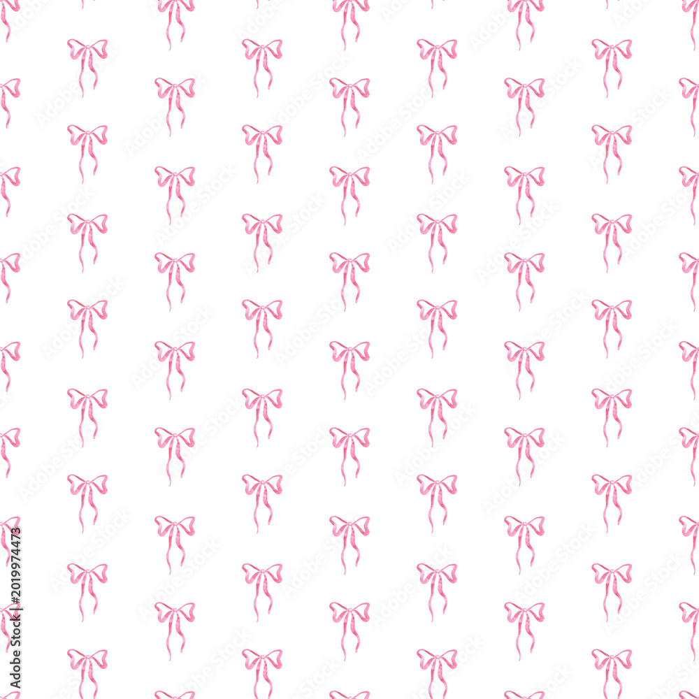 Obraz premium Pink Bow Seamless Watercolor Pattern