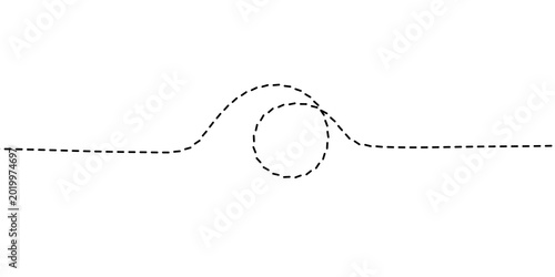 Foto Abstract dashed line with a unique central loop, symbolizing an unexpected turn,