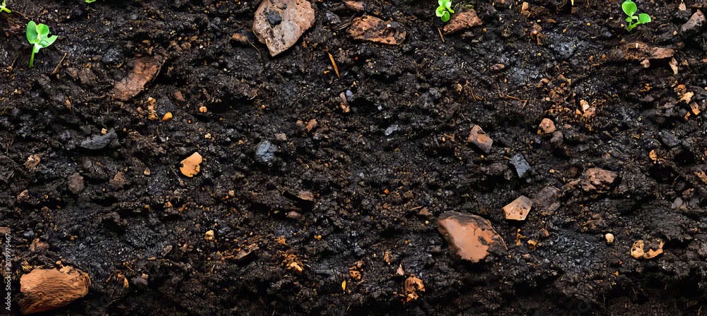 Fototapeta premium Organic Field Soil Texture Tilled Agricultural Plot with Mud Surface and Grainy Cultivated Terrain