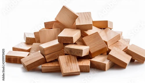 heap of wood blocks tiles scrabble letters isolated on a white background