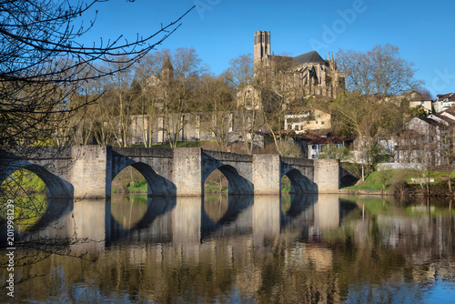 Photography Limoges, France - view of historic Pont Saint Etienne bridge and Cathedral