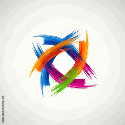 Abstract circular logo design with vibrant colorful brush strokes.