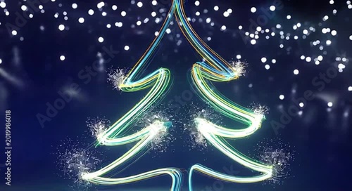 Magical Glowing Christmas Tree Light Trail Animation