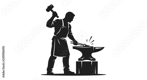 Bild auf Leinwand blacksmith working at anvil with hammer detailed silhouette