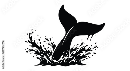 Foto Whale tail breaching with water splashes silhouette