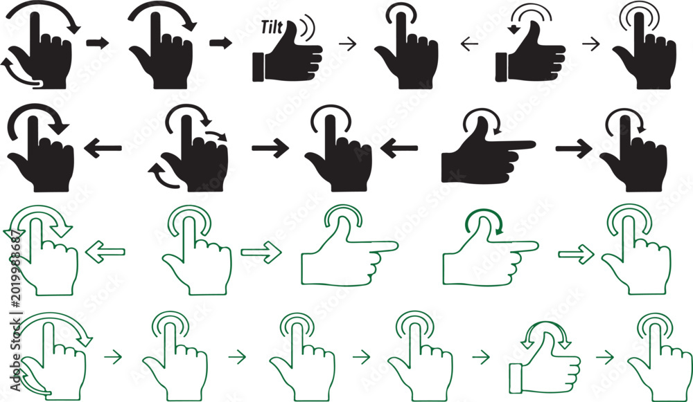 Obraz premium A set of hand icons demonstrating various finger movements and gestures on a white background