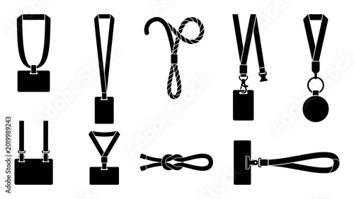 Collection of lanyard and ID badge strap silhouettes including rope and breakaway styles