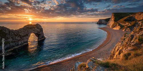 Quadro su tela Durdle Door Sea Arch at Sunset Dorset England