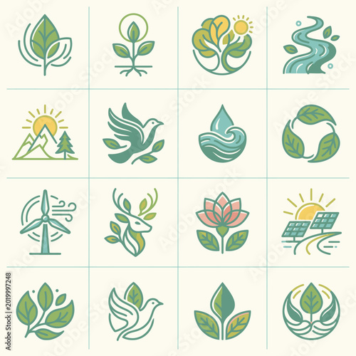 Photos Eco friendly icons for sustainable living.