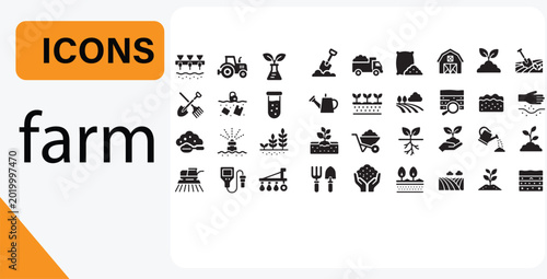 Bild auf Leinwand Agriculture and farm icon set, smart farming and gardening symbols